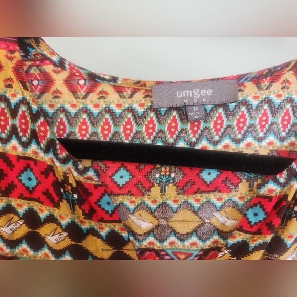 Umgee Free Spirit Southwest Aztec Print 3/4 Length Sleeve Mini Dress Size Medium - Picture 7 of 7